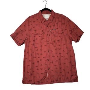 FIELD & STREAM Fishing Shirt Mens XL Red Fly Pattern Button Up Short Sleeve